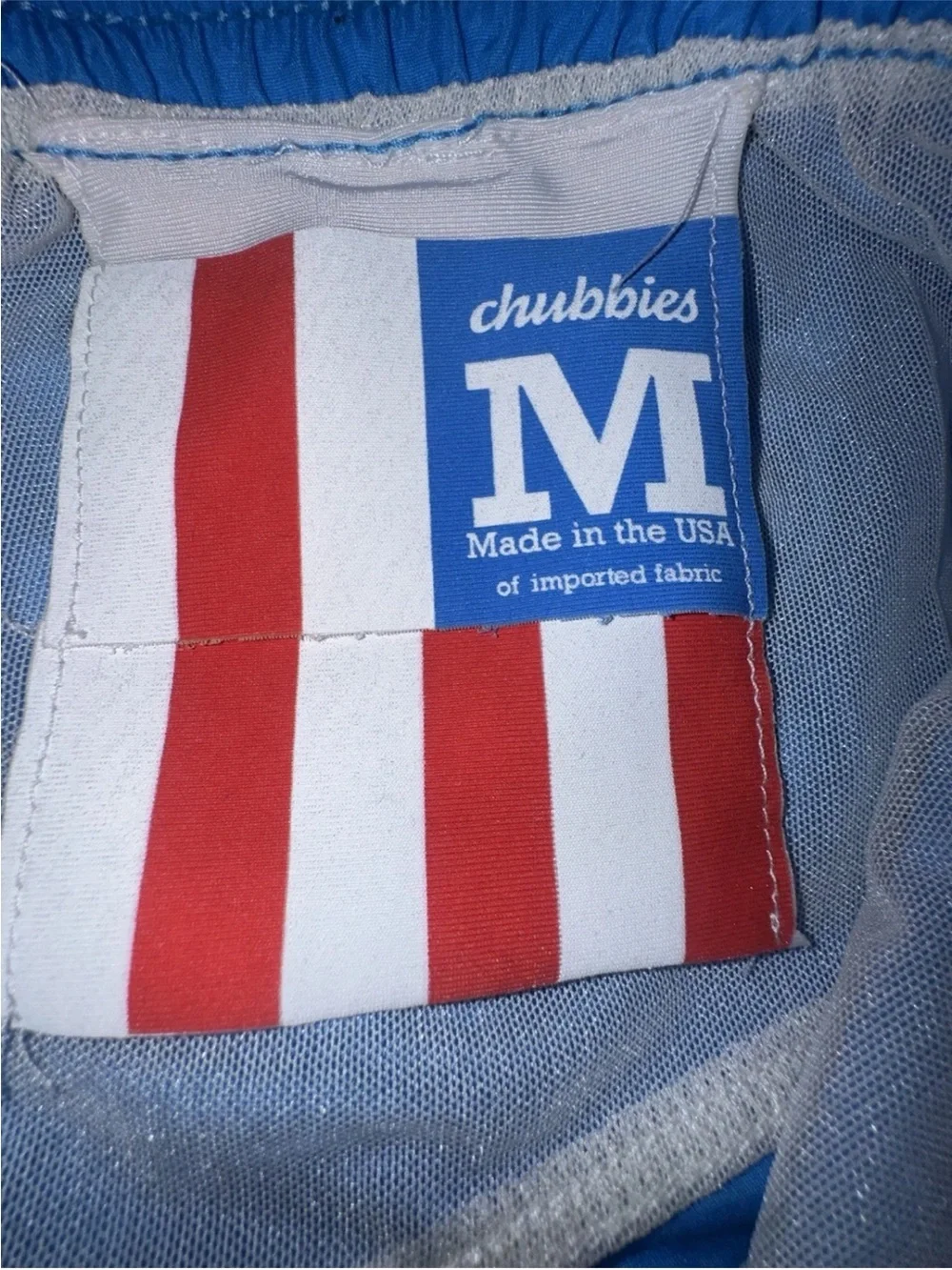 Chubbies Men’s Medium Blue Swim Trunks 5” Inseam Made in USA Drawstring